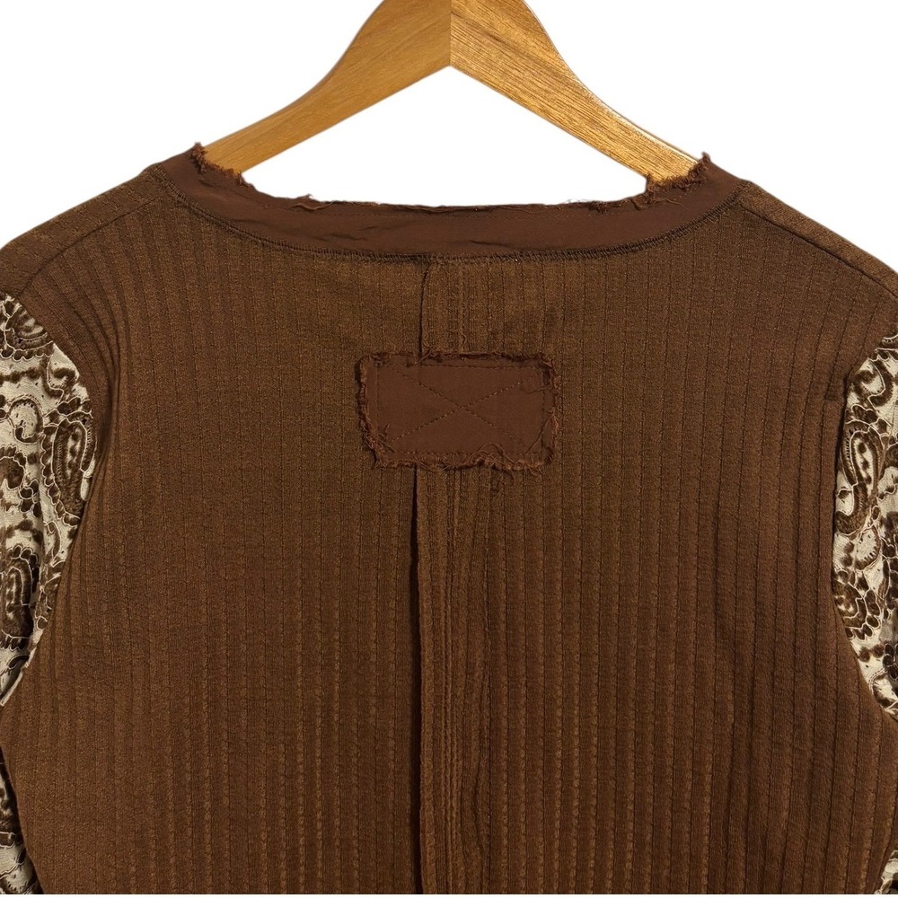 Oli & Hali Henley Top Brown Paisley Lace Sleeve Boho Western Ribbed Romantic XL - Picture 9 of 10
